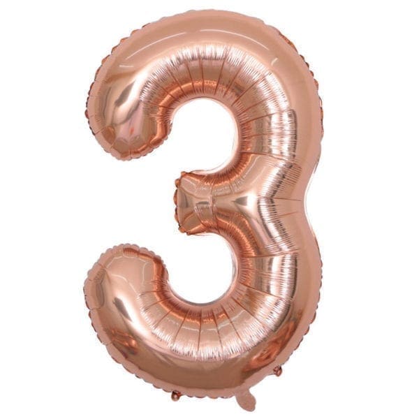 Funlah Rose Gold Number 3 Foil Mylar Balloon 32-35 inch