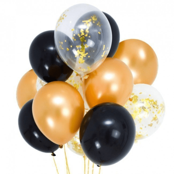 Funlah black gold confetti balloon bouquet