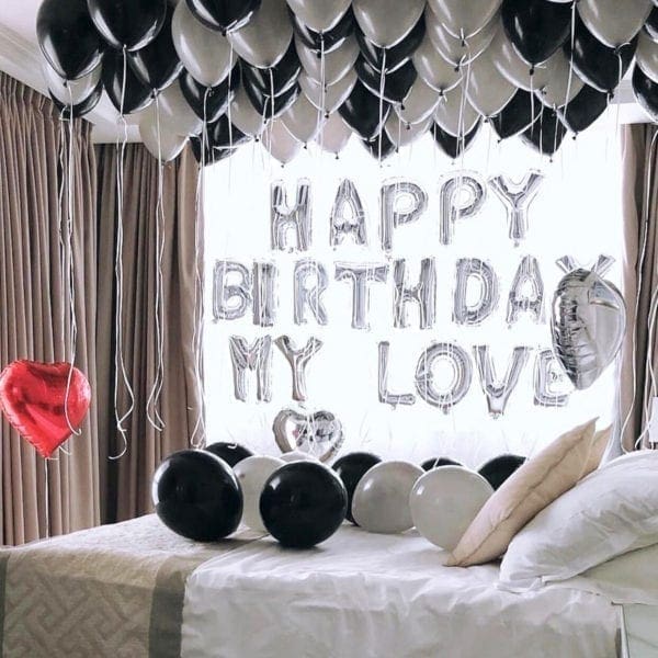 Funlah helium Balloon Package happy birthday my love silver black theme