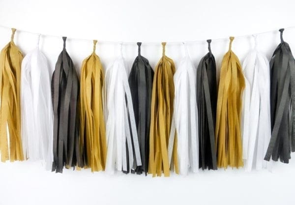 Happy Birthday Party Tassels Black Champagne Gold
