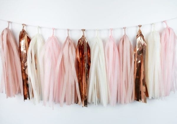Happy Birthday Party Tassels Blush Pink Rose Gold