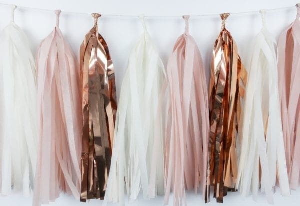 Happy Birthday Party Tassels Blush Pink Rose Gold