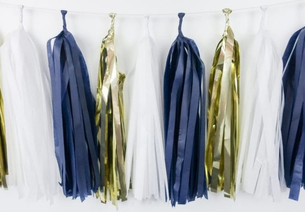 Happy Birthday Party Tassels Navy Gold White