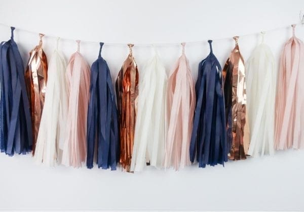 Happy Birthday Party Tassels Rose Gold Blush Navy