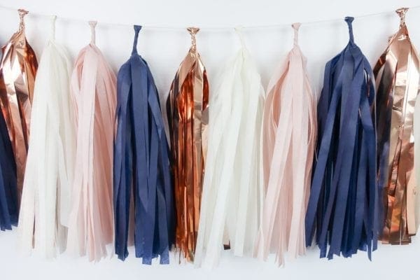 Happy Birthday Party Tassels Rose Gold Blush Navy