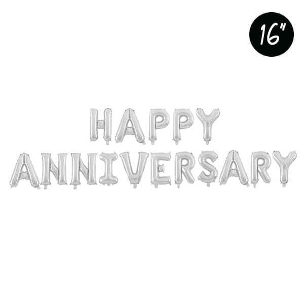 16 inch happy anniversary silver foil balloon