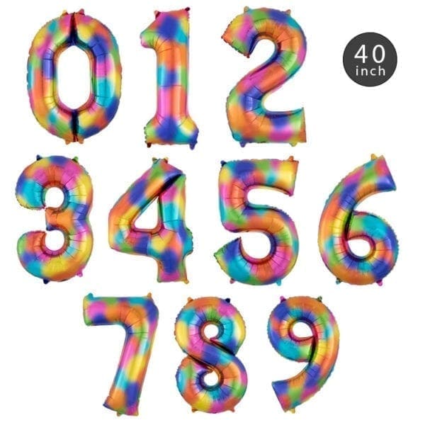 40 Inch Rainbow Splash Number Foil Balloons 0-9