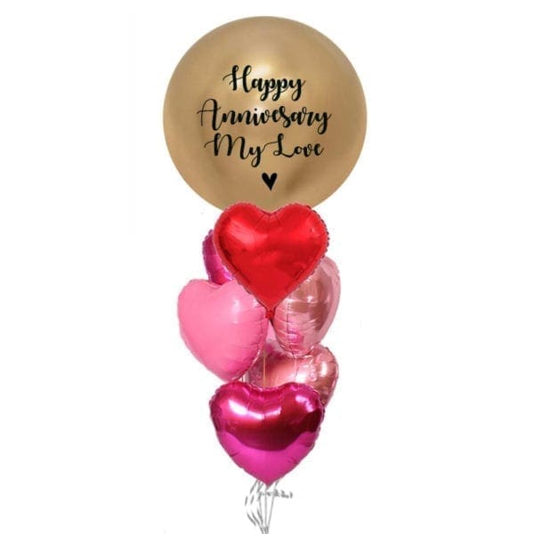 Customize Gold Balloon with red and pink hearts