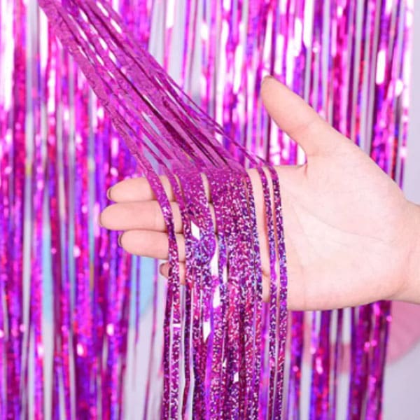 Holographic Fuchsia Curtain Backdrop Tassel