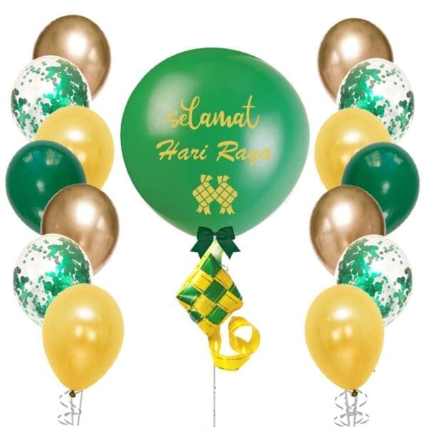 36 inch Hari Raya Green Balloon with Side Bouquets