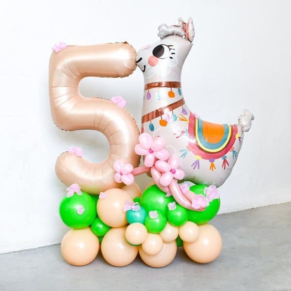 Llama Flower Blossoms Digit Balloon Centerpiece