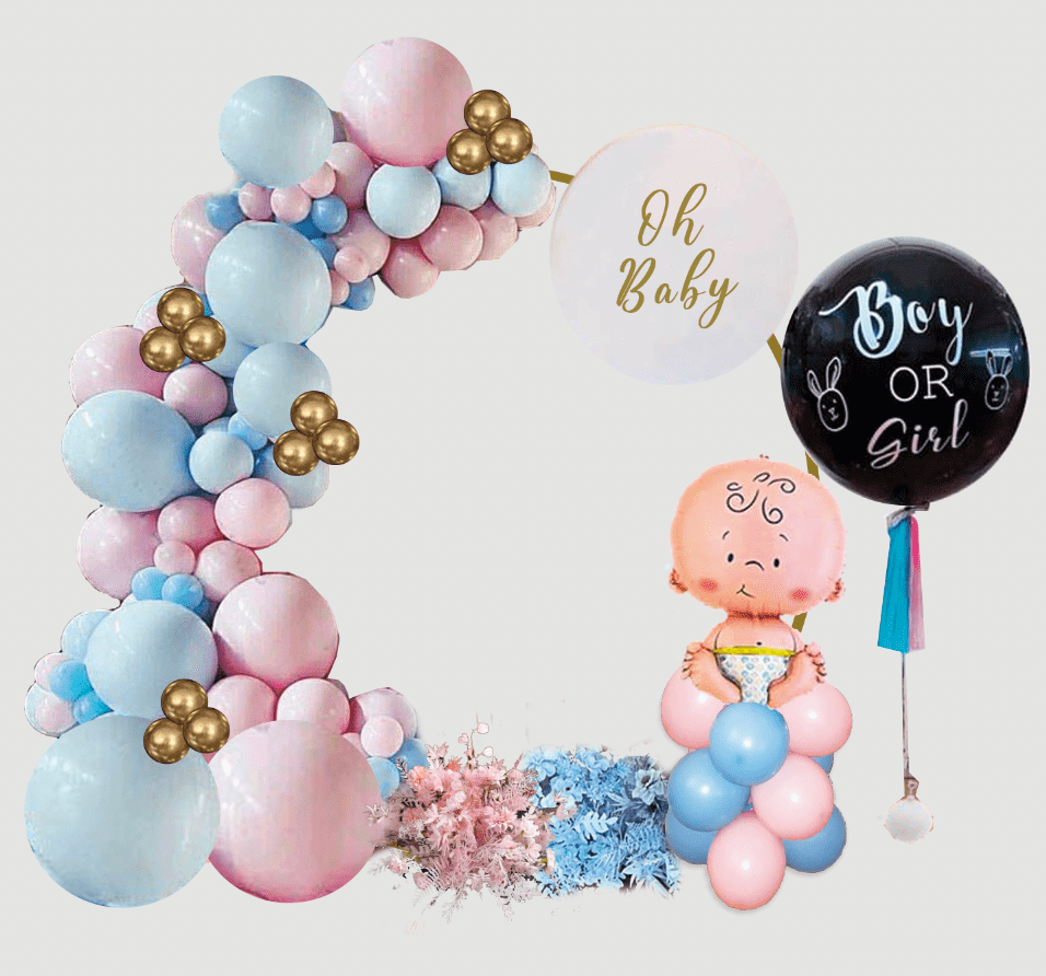 Gender Reveal Party Setup Ring Frame with Balloon Garland