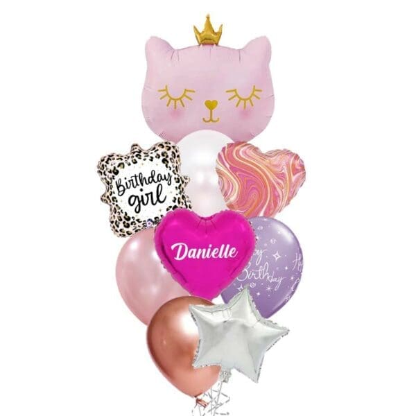 XL Pink Queen Cat Birthday Balloon Bouquet