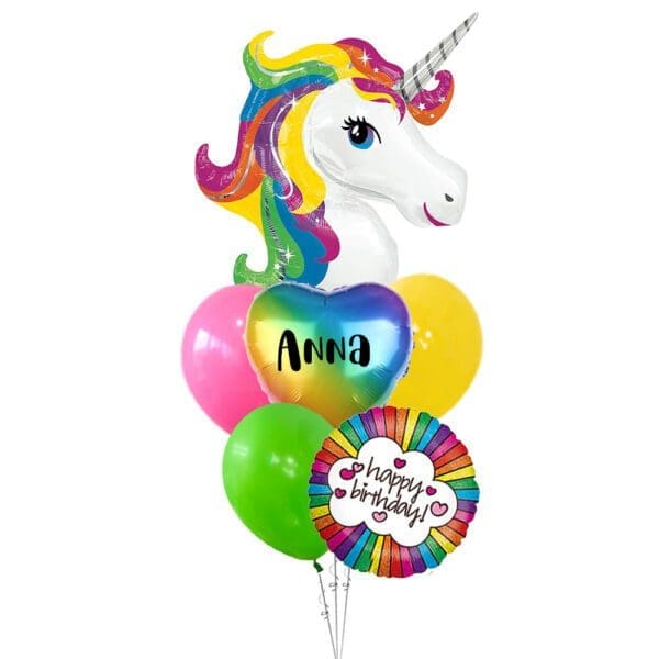 Rainbow Fantasy Unicorn Birthday Balloon Bouquet