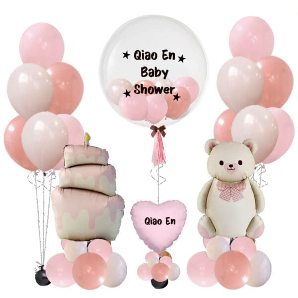 Baby Shower Pink Teddy Matte Balloon Package