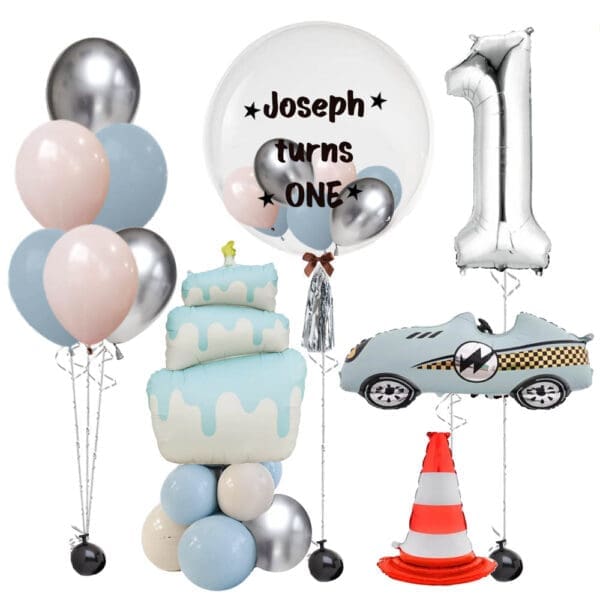 Blue Car Birthday Matte Balloon Package