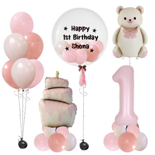 Pink Teddy Birthday Matte Balloon Package