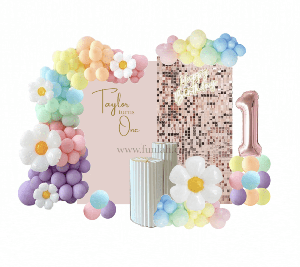 Party Duplex Shimmer Backdrop with Balloon Garland (Any Theme) - Image 3