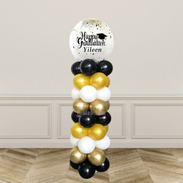 24" Black Gold Mixed Confetti Graduation Balloon Column Display