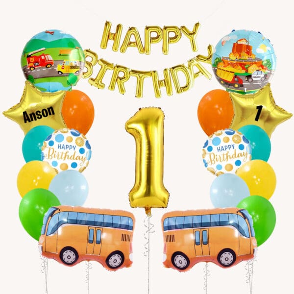 Baby School Bus Transportation Birthday Bash Balloon Package