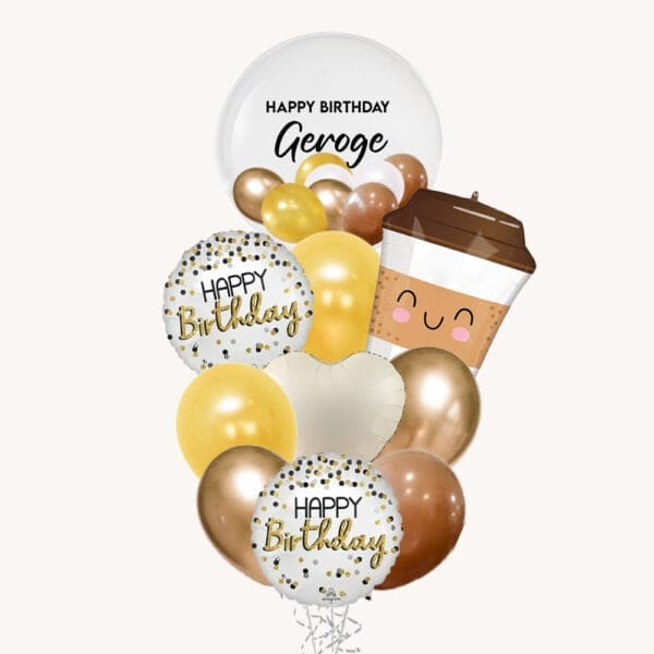 Happy Birthday Latte Coffee Cup Deluxe balloon bouquet